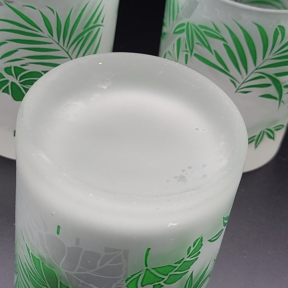 Tastesetter set (3) Bamboo Green Leaves Frosted Lowball Tumbler glasses vintage - Picture 7 of 7